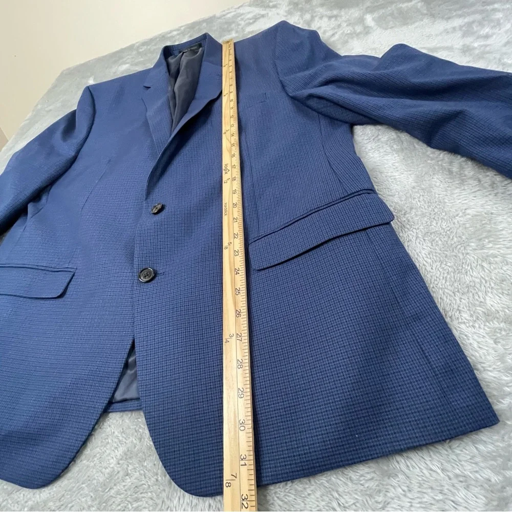 Chaps‎ 46R Polyester Button Blazer Sport Coat Jacket Check Blue